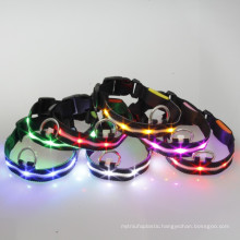 Luminous Webbing led dog collars with metal slider and PU tips